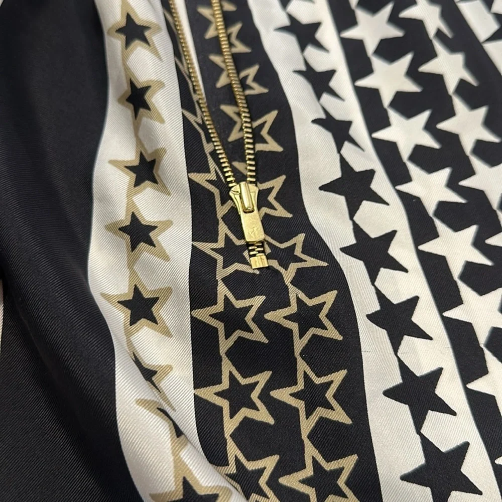 Sandro 100% silk black white star print zip blouse spring 2 38 - Picture 3 of 5